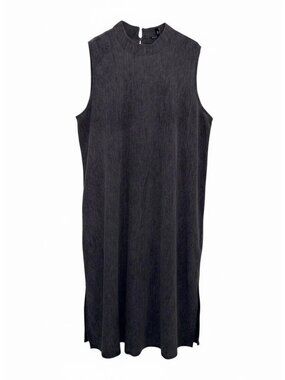 Eileen Fisher Women's Gray Crinkled Sleeveless Mock-Neck Dress Size Large